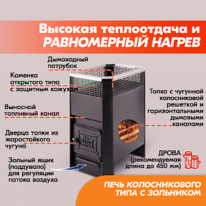 Печь банная Радуга ПБ-11Б (под навесной бак 50л) УК 4мм